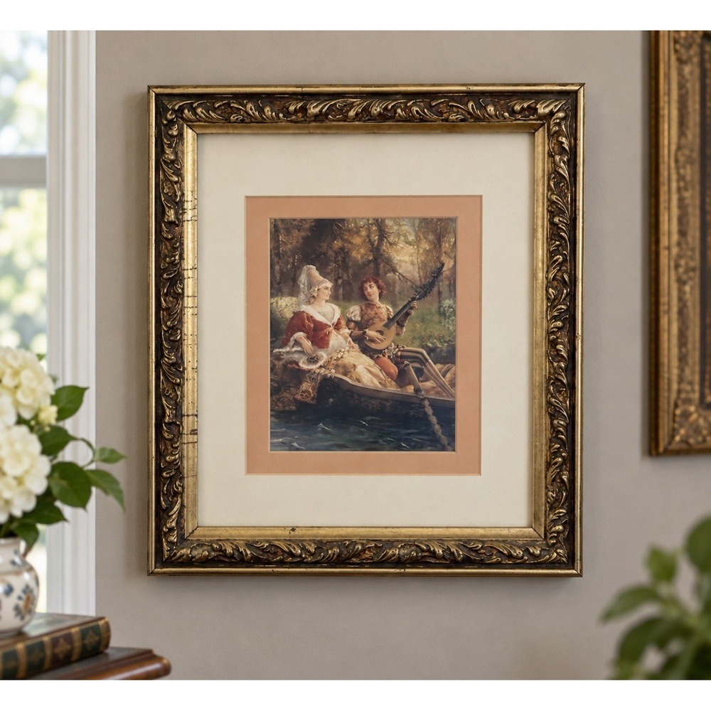 Cesare Augusto Detti The Serenade Vintage Framed Art Print Gold Frame 11.5"